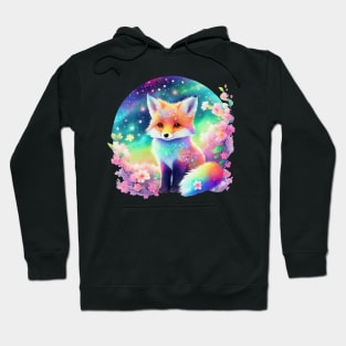 Chibi Vibrant Space Fox With Cherry Blossoms V1 Hoodie